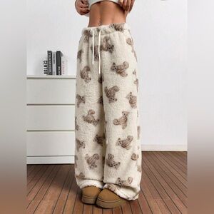Teddy Bear Print Fluffy Pants